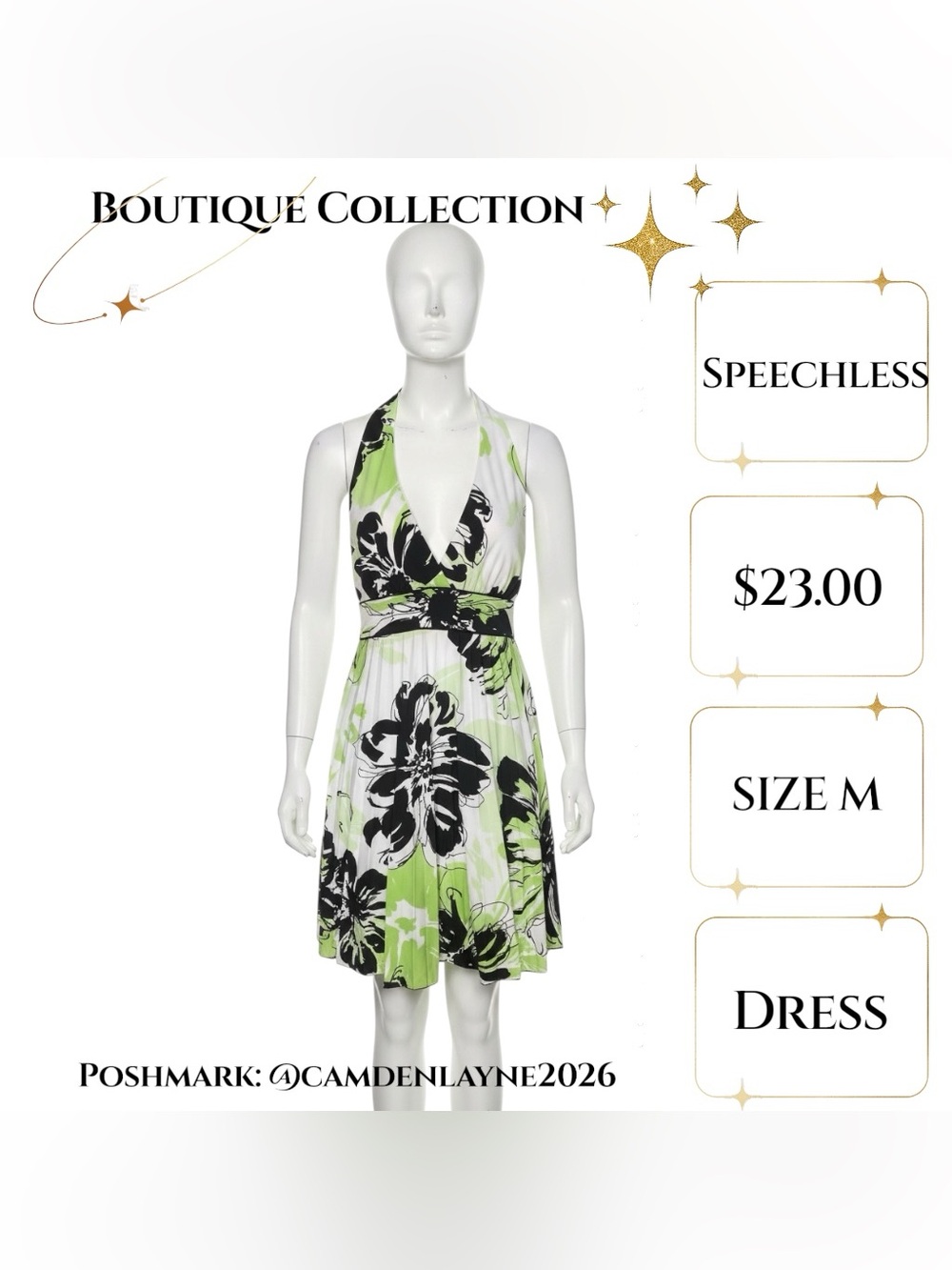 Speechless Lime & Black Halter Floral Mini Dress - Picture 4 of 7